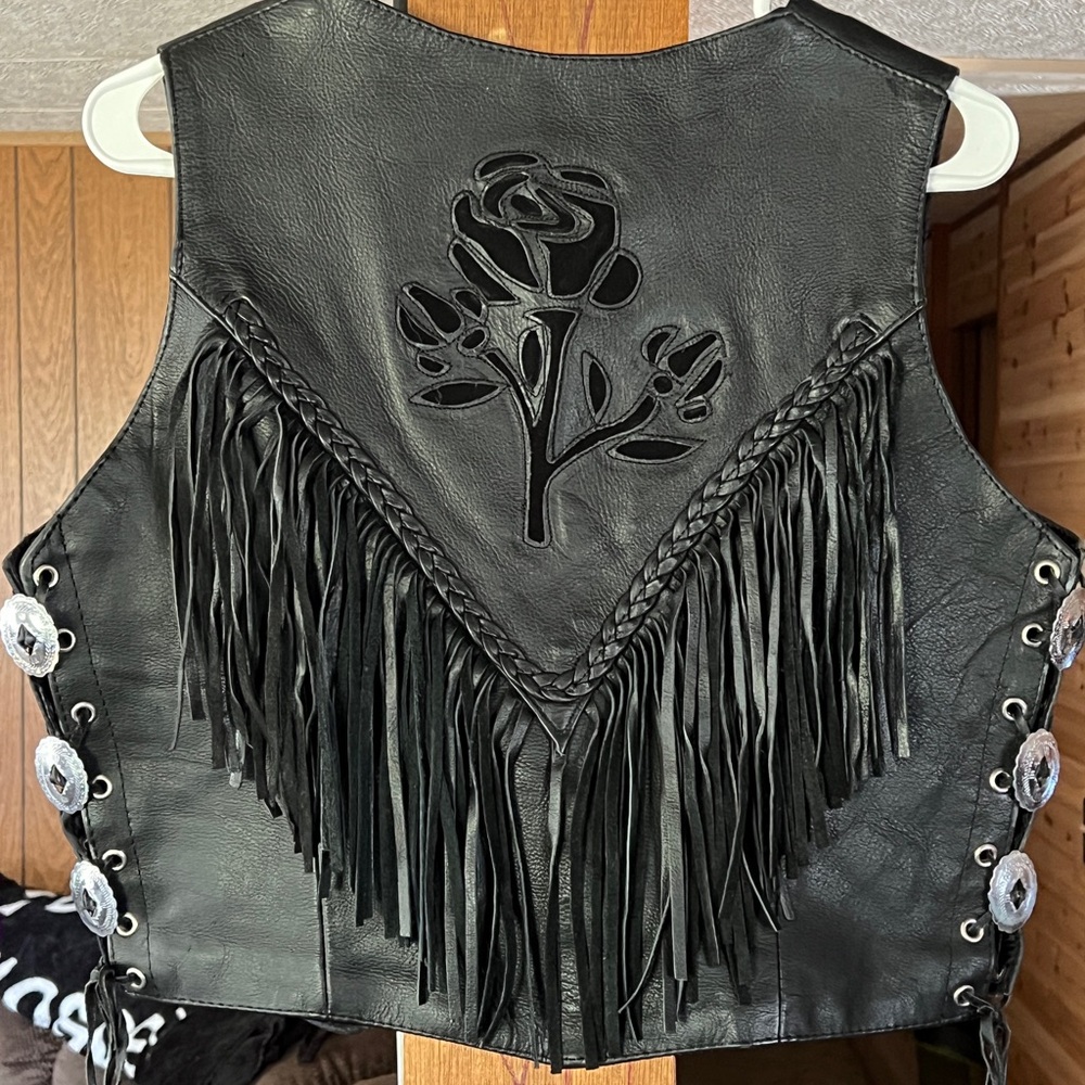 Unik Black Leather Fringe Vest